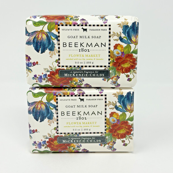 Mackenzie Childs Beekman 1802 FLOWER MARKET Jabón de Leche de Cabra 9oz LOTE de 2 NUEVO