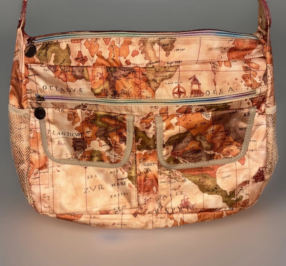 Bolso Bandolera Alviero Martini Tilasse Bolso de Mano Cremallera Bolsillos Mensajero Mapa Prisma Dorado Foto 3 de 4