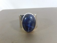 VTG ATI MEXICO MODERNIST 925 STERLING SILVER DENIM LAPIS SODALITE LARGE RING 6.5