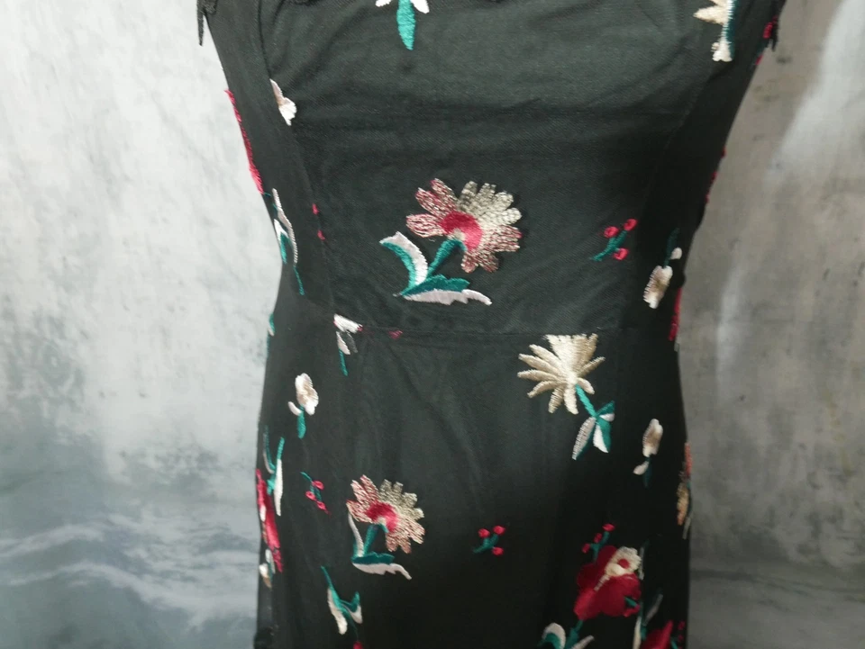 NWT BB Dakota RSVP Dress Size 4 S Mesh Midi Dress Black Lace Floral Embroidered - Изображение 3 из 4