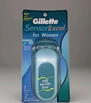 Vintage Gillette Sensor Excel Women's Razor Handle With 2 Refill Cartridges