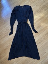 ISABEL MARANT JUCIENNE GATHERED DRAPED BLACK JERSEY MAXI DRESS LONG SLEEVE 40 L