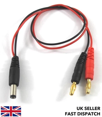 UK RC TECH 4mm Male Banana Plugs/Connectors to DC Socket (2.1mm) JR Charge Cable/Lead
