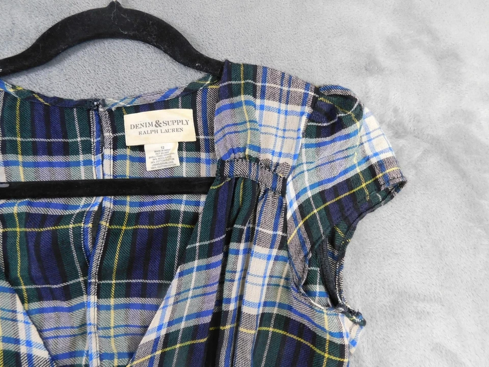 Vestido Denim & Supply Ralph Lauren Mujer 12 Azul Verde Cuadros Maxi Recorte Tartán Foto 4 de 4