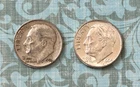 LOT of "AU" 1964"D" (Full Split Bands) & 1956"D” silver dimes, both w/ BOLD MM