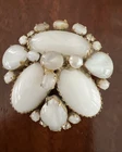 VINTAGE SIGNED SCHREINER NEW YORK MILKGLASS CABOCHON BROOCH 2 1/2"