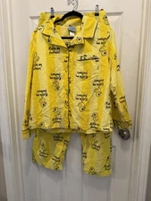 David & Goliath Stupid Factory Ladies Flannel Pajamas Yellow XL Ruffle Feathers 
