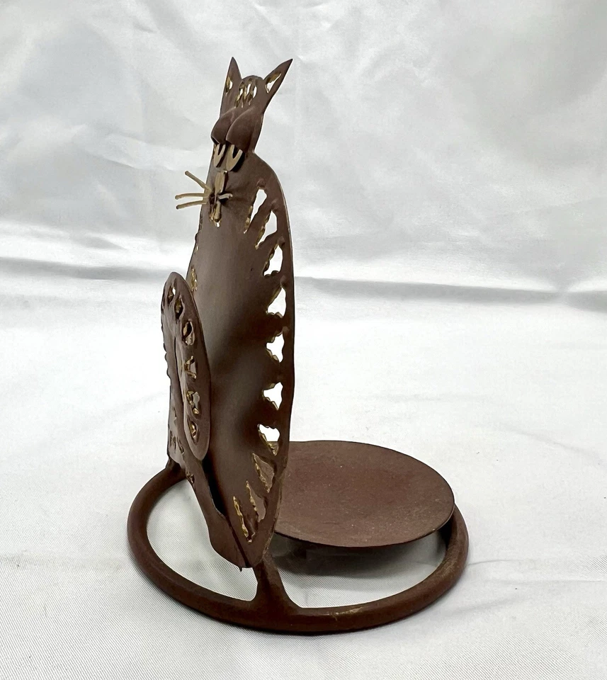 Candelabro para gato naranja/marrón quemado arte en metal artes y manualidades rústicas Foto 2 de 4