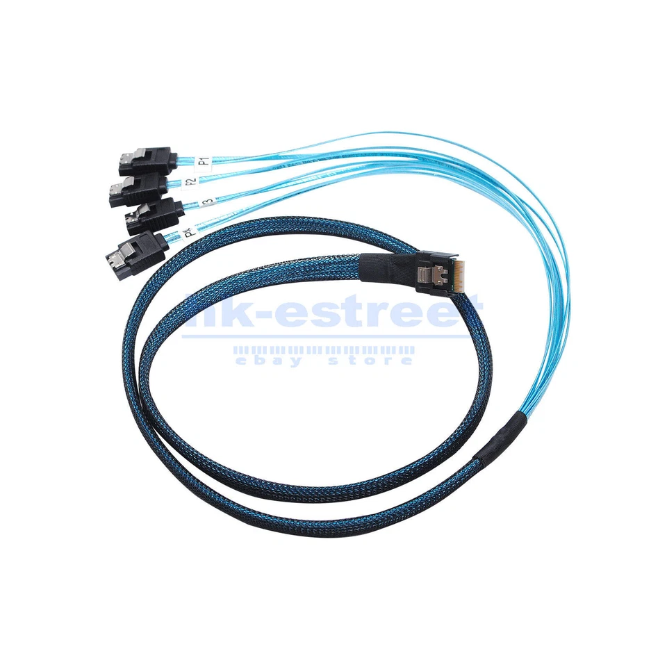 Slim Line SAS 4.0 SFF-8654 4i 38pin auf 4 SATA Festplatte Fanout Raid Kabel 50cm - Bild 4 von 4