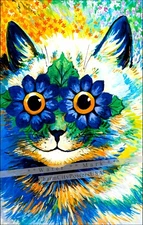 Psychedelic Flower Cat 1900 Vintage Poster Print Retro Style Wall L. Wain Art