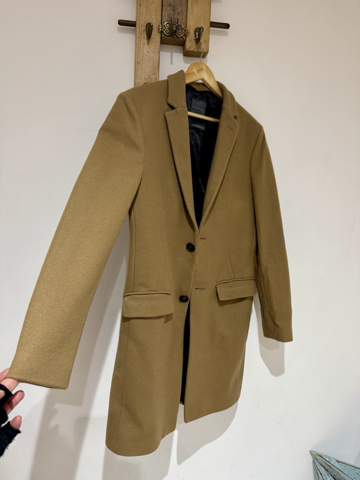 Zara Man Men's 80percent Wool Camel Mid Length Formal Dress Trench Coat Jacket Size M image 2