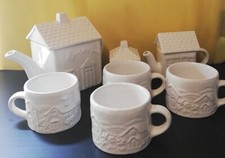 MULINO BIANCO 92 SET COLAZIONE TEIERA LATTIERA ZUCCHERIERA 4 TAZZE BIANCHE 