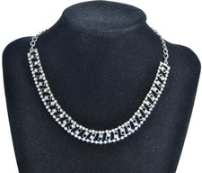 Vintage ESTATE JEWELRY Silver Tone Clear Rhinestone Choker Necklace 14"