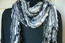 DIY WallDecor Hanger Mix Fibre GREY BLACK IVORY 3Mtr 50Strands / Knotted Scarf B