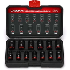 13 PCS 3/8" Drive Mid-Length Impact Socket Set 12-Point Metric 7mm-19mm CR-MO