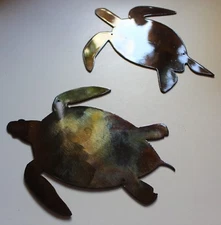 Sea Turtle Pair - Metal Wall Art - Copper Size Varies Per Piece