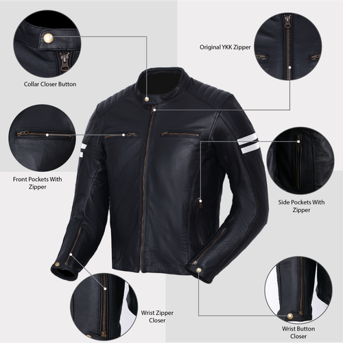 Chaquetas/abrigo extraíble de cuero de vaca 100 % cuero de vaca real para motocicleta Touring CE - Imagen 24 de 28