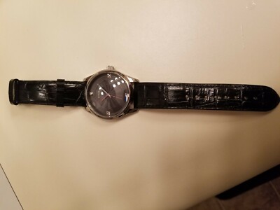 New GUESS U0539G1 Diamond Accent Black Croc-Embossed Leather Strap Men's Watch