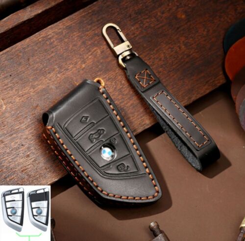 BMW Coffee With Brown Stitching Genuine Leather Remote Key Case Cover For BMW - Picture 1 of 5