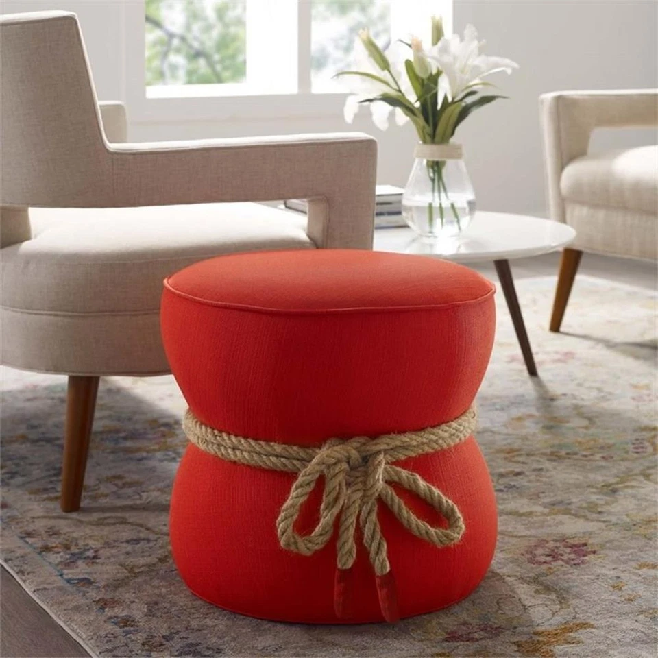 Modway Beat Nautical Rope Upholstered Polyester Fabric Ottoman in Atomic/Red - Image 2 of 4