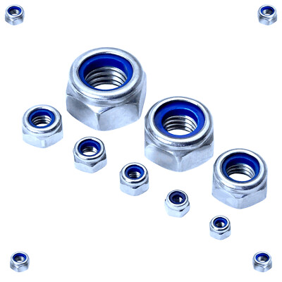 60 Stück M6 Sicherungsmuttern • Verzinkt • Mit Nylonring • 10mm Höhe • Sechskant