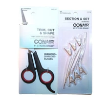 Conair Barber Shears & Sectioning Clips Hair Cutting Tools Set (Red Scissors)