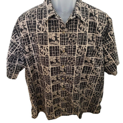 COOKE Street Black & Tan Aloha Hawaiian Collared Short Sleeve Tee Shirt Men XL