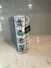 NEW Set/4 Disney Stitch Stacked 10oz Coffee Cup W/stand Mug Tea Latte Lilo 626