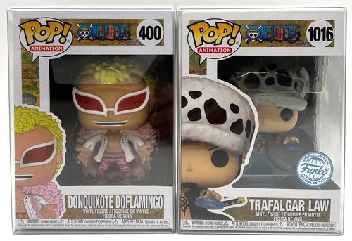 Funko Pop! One Piece Doflamingo #400 & Trafalgar Law SE #1016 with Protectors