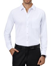 Mens Dress Shirts 4-Way Stretch Long Sleeve Collared Casual Solid Wedding Dat...