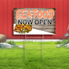 Seafood Now Open Coroplast Sign Plastic Indoor Outdoor Yard Sign FREE SHIPPING