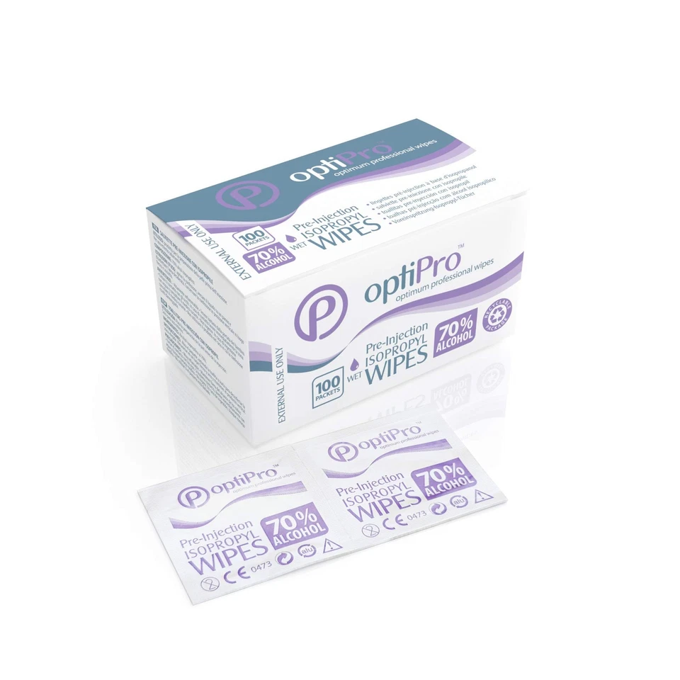 OPTIMUM MEDICAL OptiPro Pre-Injection Wipes (x100) - Individually Wrapped Disposable
