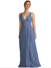 David's Bridal Celebrate Womens Chiffon V-Neck Tank Dress Steel Blue Size 6