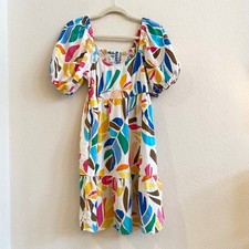 Tabitha Brown for Target Smocked Puff Sleeve Midi Dress Abstract Print Size S