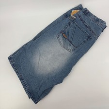 VTG 90s Akademiks Mens Baggy Denim Shorts 42 Blue Acid Wash Embroidered Jorts