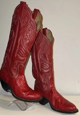 Vtg 5.5 Tony Lama Cherry Red Lizard Leather Cowgirl Women's Cowboy Boots 70s 80s