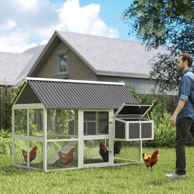 #ad PawHut Chicken Coop Wooden Chicken House with Run amp; Nesting Boxes Gray $349.99