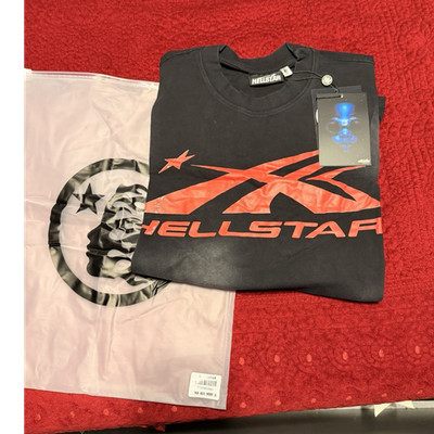 HELLSTAR Men's S and MRegular Black/Red Logo Graphic Print Crew Neck T-Shirt