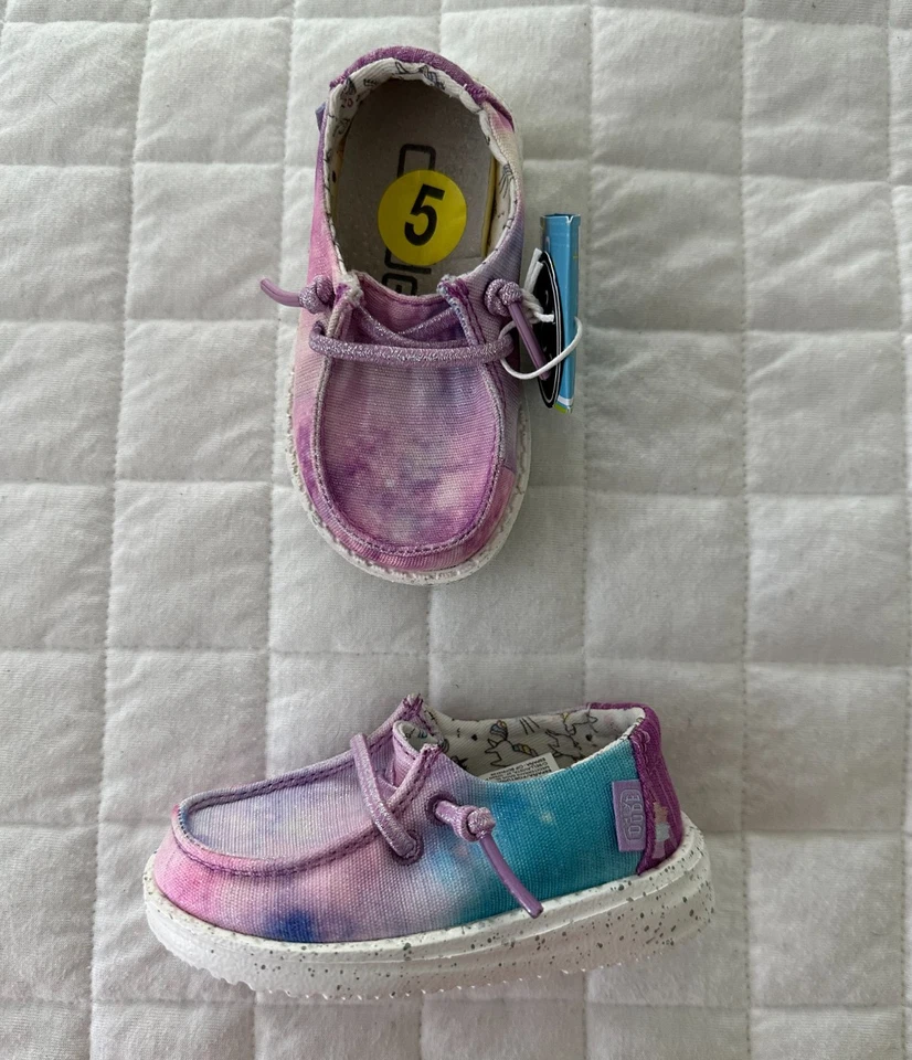 Mocasines HEY DUDE Niño Pequeño 5K Wendy Unicornio Soñador Tie Dye Boho Sin Cordones Hippie Foto 2 de 4
