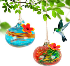 2 Pcs Blown Glass Hummingbird Feeder for Outdoors Hanging, Ant  Bee Resistant W