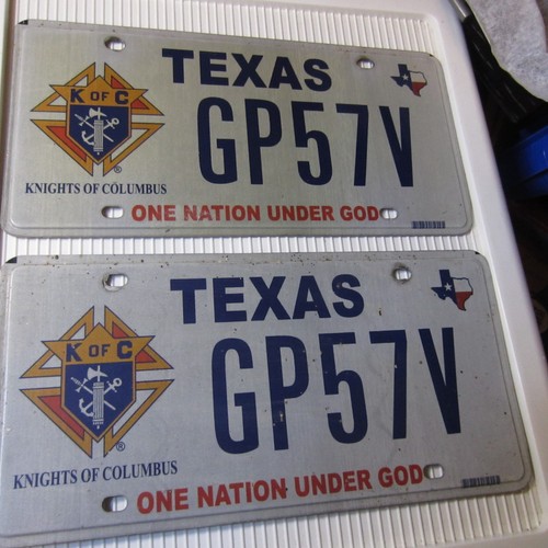 Texas KNIGHTS OF COLUMBUS License Plate Pair - One Nation Under God 2 plates