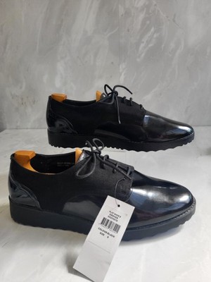 Evans Denver schwarz weite Passform Kunst-Wildleder & Lack Schnürschuh Größe 9 neu mit Etikett. PD 