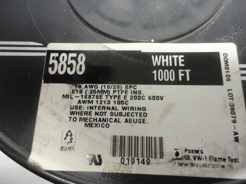 Alpha 5858 1000ft 16 AWG Silver Plated TFE Hookup Wire 1000' MIL-W-16878E - Picture 4 of 7