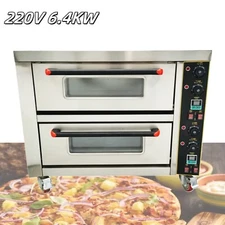 220V 6.4KW Movable Double-decker Pizza Bread Electric Oven with Casters 20℃-350℃