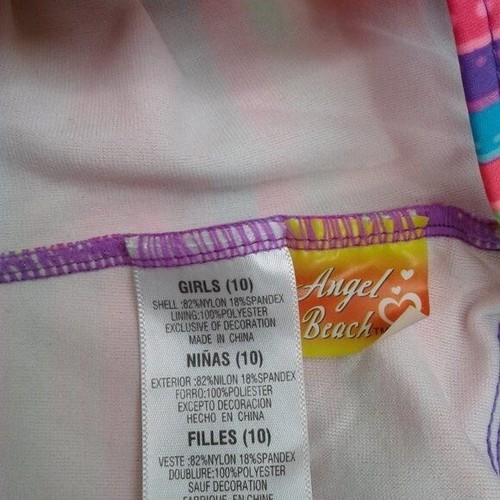 Angel Beach Girls One Piece Swimsuit Striped Purple Teal Pink Gem Heart Size 10 - Picture 11 of 11