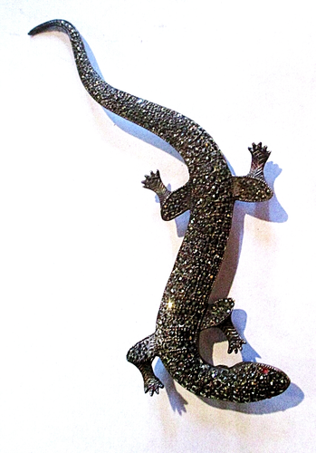 LRG. 5-5/8" VINTAGE 1930's ART DECO STERLING - MARCASITE LIZARD BROOCH - GERMANY - Picture 6 of 6