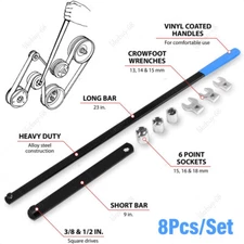 8 pcs Serpentine Belt Tool Set 3/8" 1/2" Pulley Wrench Installation Removal Tool