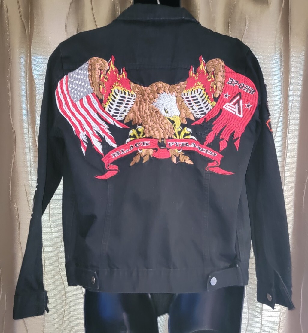 Black Pyramid Patch Embroidered Cotton Denim Jack… - image 6
