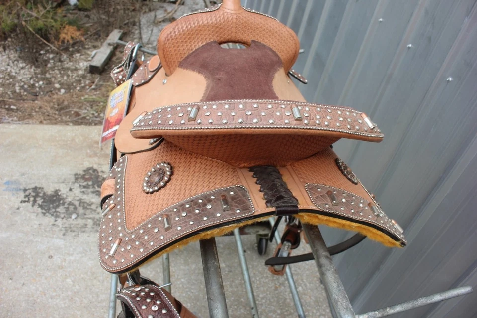 53-10 Новый 15 дюймов Серебряный Royal Show седло комплект с уздечкой и нагрудником - Изображение 4 из 4