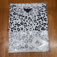 ZOE  CHLOE L Scrub Top White Leopard Print Z13202A Cattitude Faded Stripes